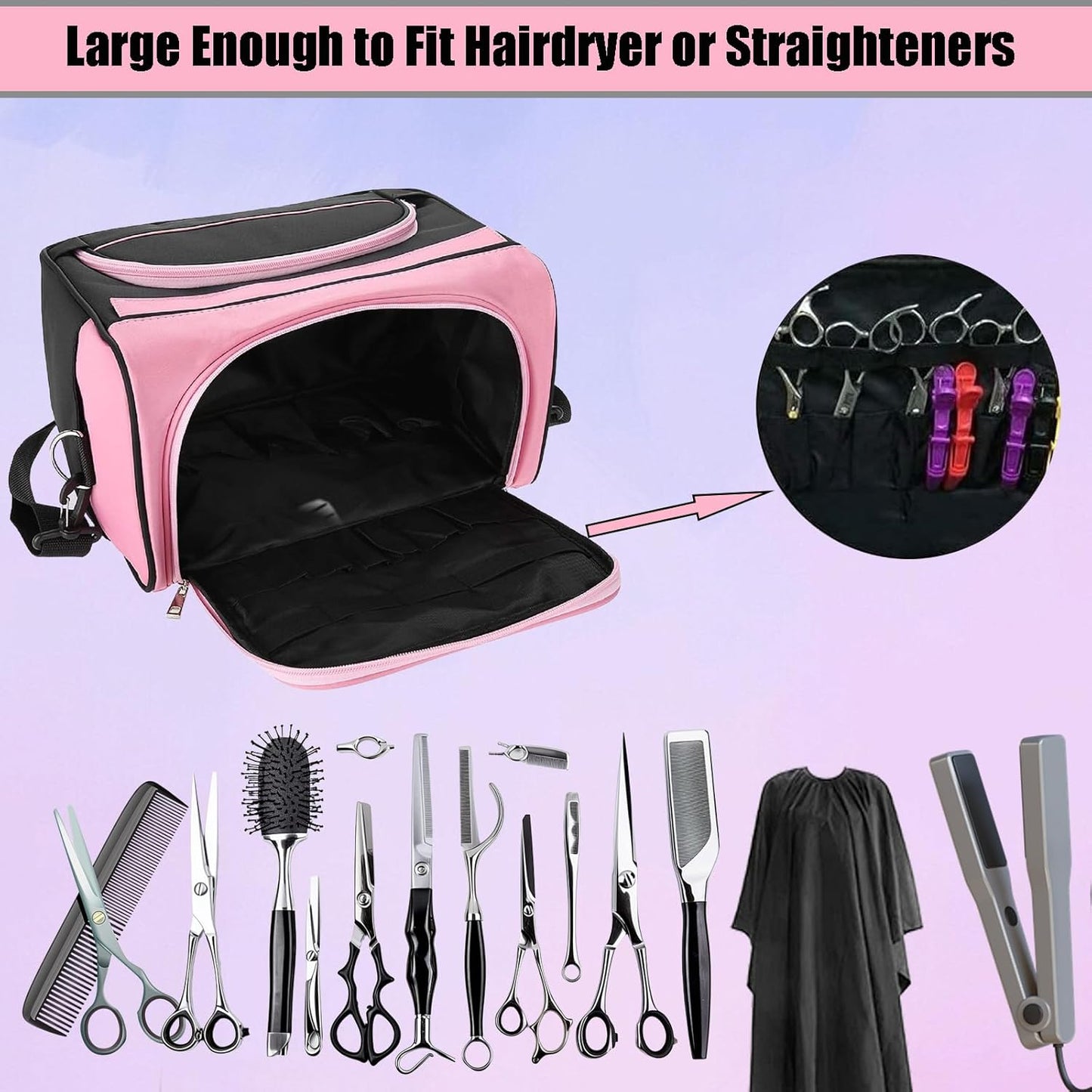 Large Capacity Hairdresser Bag Barber Carrying Case with Handle and Shoulder Strap, Beauty Salon Tool Kits Storage Travel Barber Case Holds Various Hair Cutting Tools Haircutting Bag